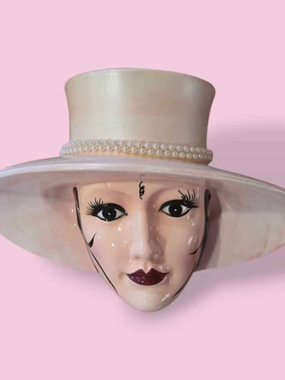 1980s Ceramic Wall Plaque Lady in Hat